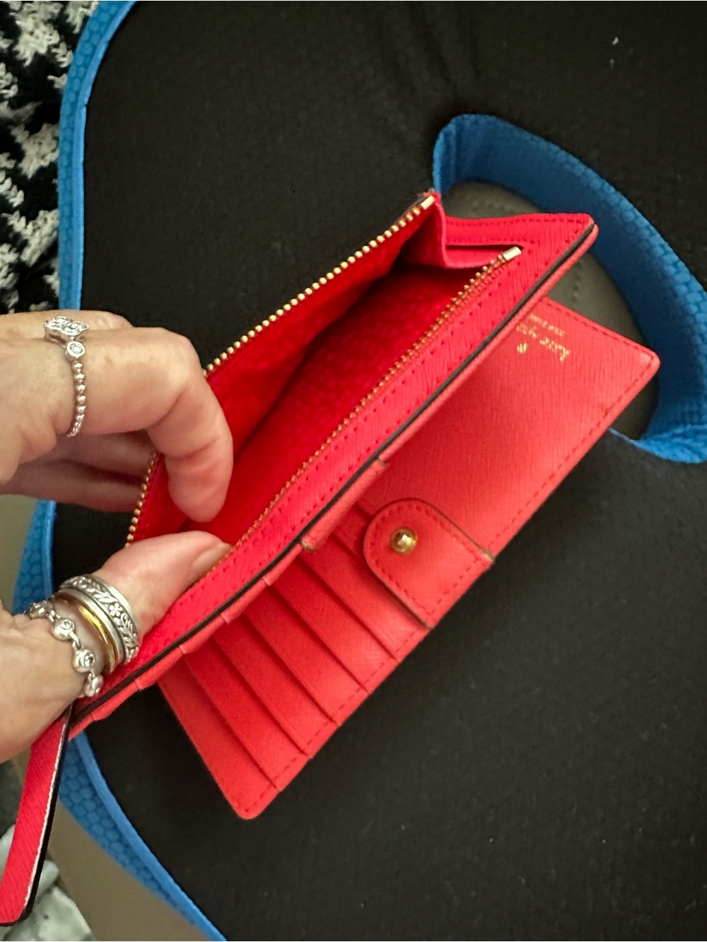 kate spade Red Saffiano Leather Card Wallet with Zip